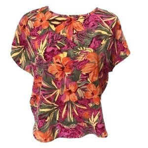 Vintage Gayla Bentley Bright Summer Tropical Floral Blouse Polyester